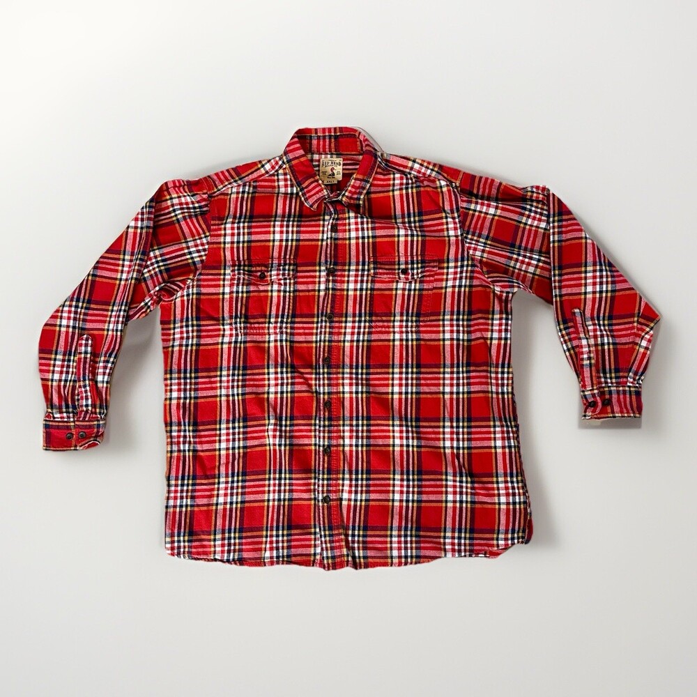 Red Head Flannel Shirt Plaid Button Up Long Sleeve Casual 2XLT